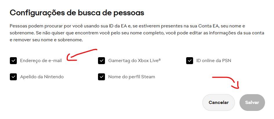 Como ativar busca por e-mail na conta EA