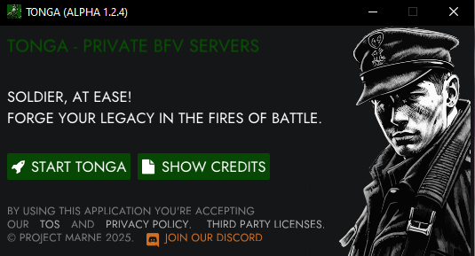 Tela inicial do modo Tonga no BFV